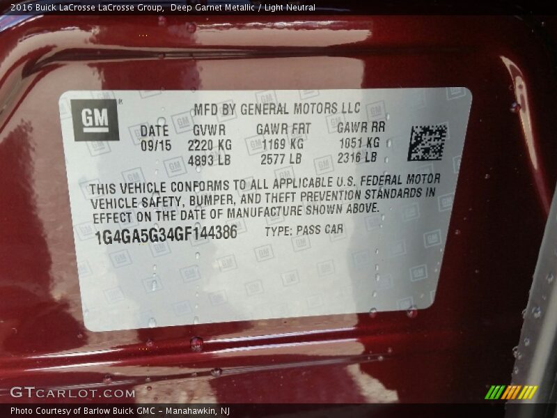 Deep Garnet Metallic / Light Neutral 2016 Buick LaCrosse LaCrosse Group