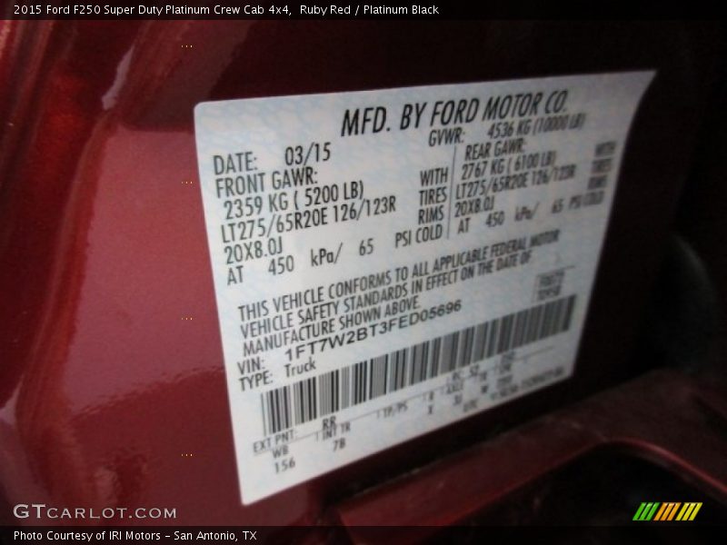 Ruby Red / Platinum Black 2015 Ford F250 Super Duty Platinum Crew Cab 4x4
