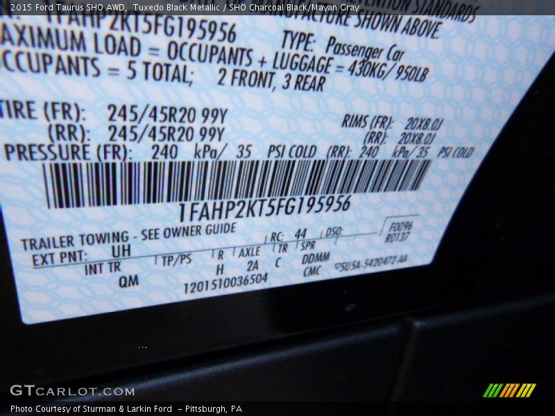 Tuxedo Black Metallic / SHO Charcoal Black/Mayan Gray 2015 Ford Taurus SHO AWD