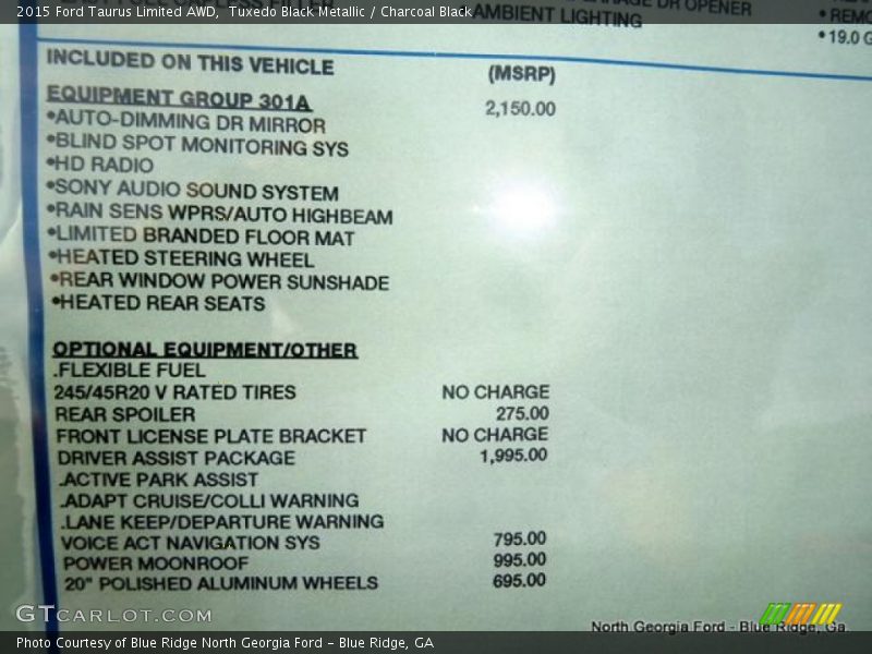 Tuxedo Black Metallic / Charcoal Black 2015 Ford Taurus Limited AWD
