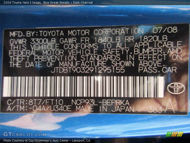 Blue Streak Metallic / Dark Charcoal 2009 Toyota Yaris S Sedan