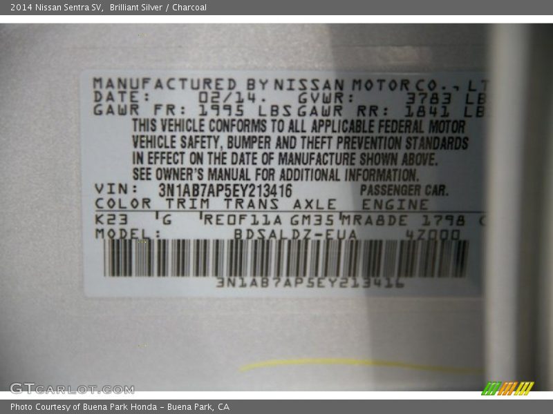 Brilliant Silver / Charcoal 2014 Nissan Sentra SV