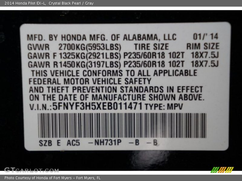 Crystal Black Pearl / Gray 2014 Honda Pilot EX-L