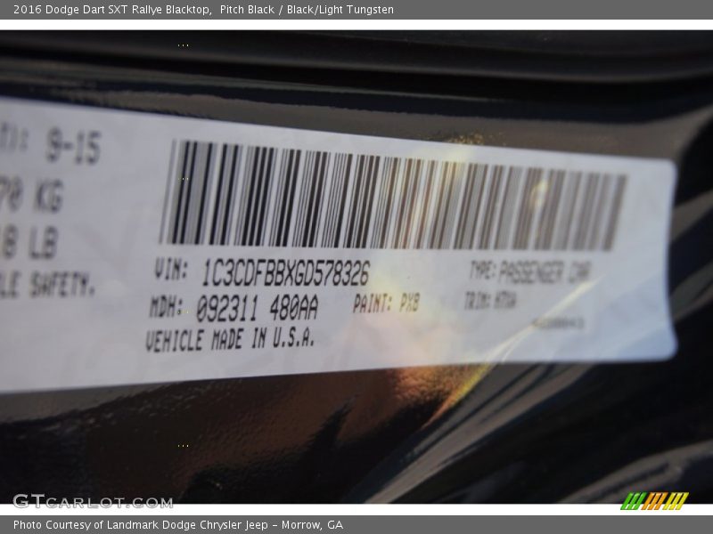 Pitch Black / Black/Light Tungsten 2016 Dodge Dart SXT Rallye Blacktop