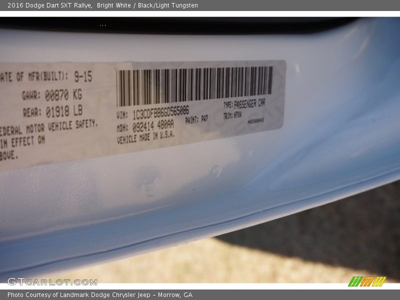 Bright White / Black/Light Tungsten 2016 Dodge Dart SXT Rallye