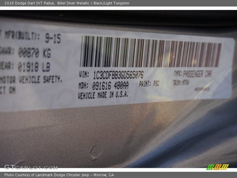 Billet Silver Metallic / Black/Light Tungsten 2016 Dodge Dart SXT Rallye