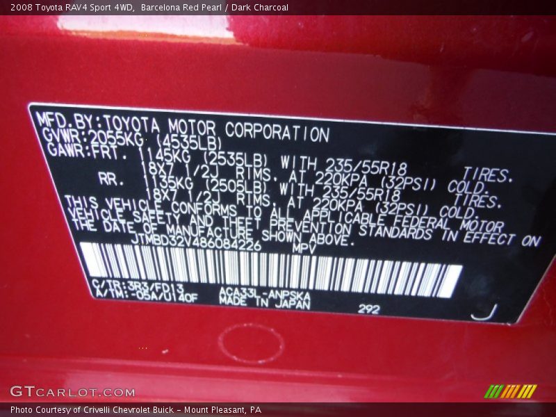 Barcelona Red Pearl / Dark Charcoal 2008 Toyota RAV4 Sport 4WD