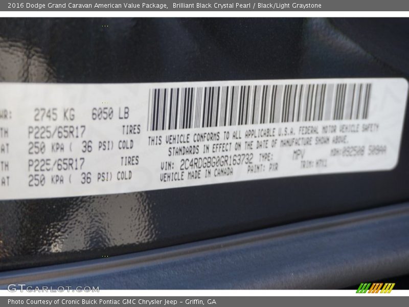 Brilliant Black Crystal Pearl / Black/Light Graystone 2016 Dodge Grand Caravan American Value Package