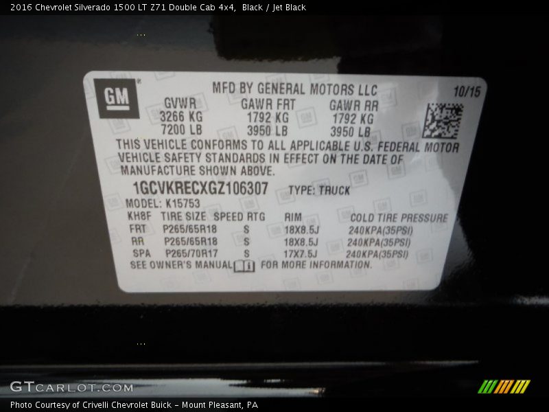 Black / Jet Black 2016 Chevrolet Silverado 1500 LT Z71 Double Cab 4x4
