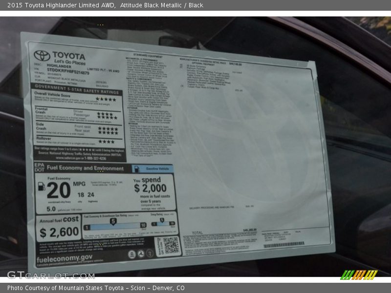 Attitude Black Metallic / Black 2015 Toyota Highlander Limited AWD