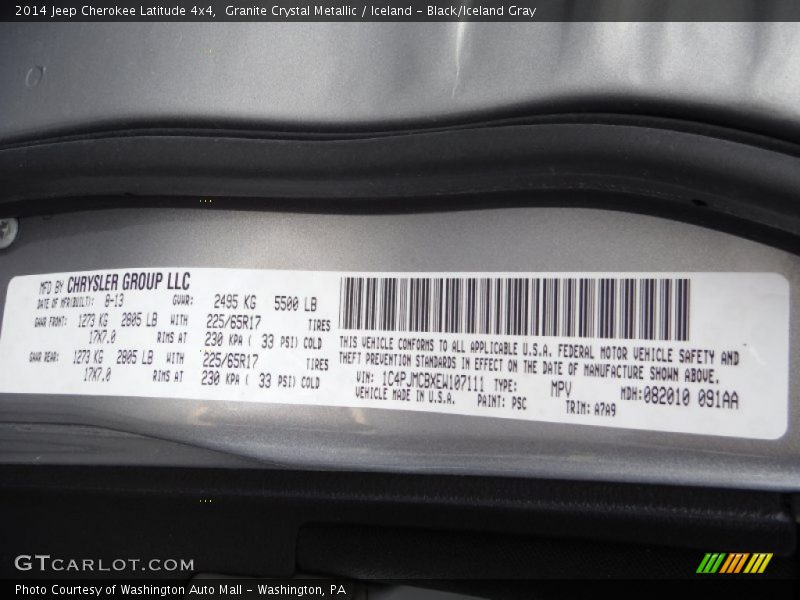 Granite Crystal Metallic / Iceland - Black/Iceland Gray 2014 Jeep Cherokee Latitude 4x4