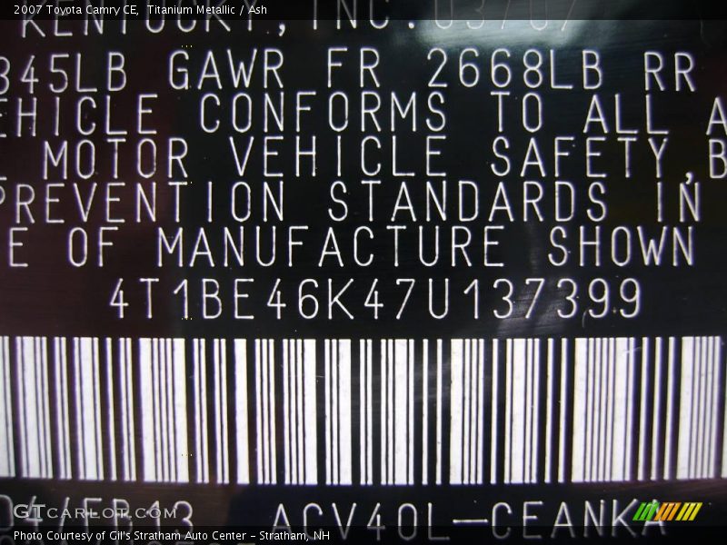 Titanium Metallic / Ash 2007 Toyota Camry CE