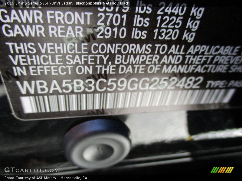 Black Sapphire Metallic / Black 2016 BMW 5 Series 535i xDrive Sedan