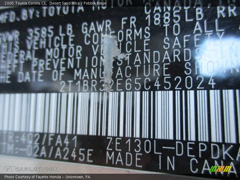 Desert Sand Mica / Pebble Beige 2005 Toyota Corolla CE
