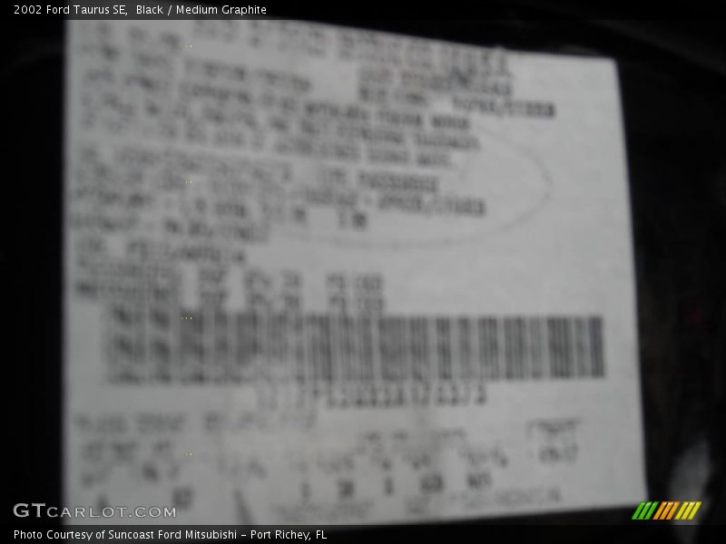 Black / Medium Graphite 2002 Ford Taurus SE