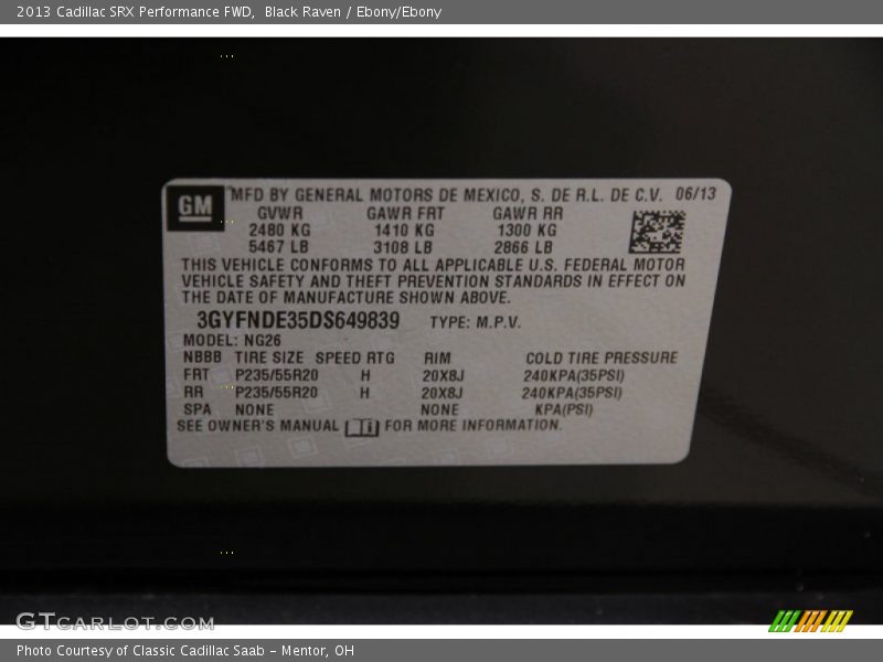 Black Raven / Ebony/Ebony 2013 Cadillac SRX Performance FWD
