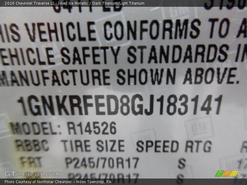 Silver Ice Metallic / Dark Titanium/Light Titanium 2016 Chevrolet Traverse LS