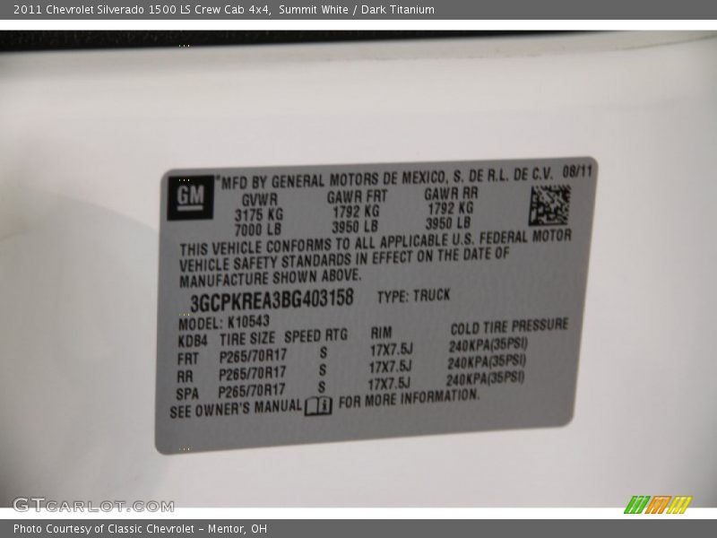 Summit White / Dark Titanium 2011 Chevrolet Silverado 1500 LS Crew Cab 4x4
