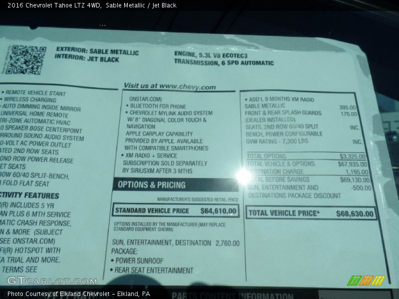 Sable Metallic / Jet Black 2016 Chevrolet Tahoe LTZ 4WD
