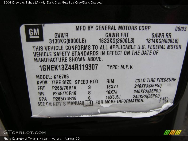 Dark Gray Metallic / Gray/Dark Charcoal 2004 Chevrolet Tahoe LS 4x4