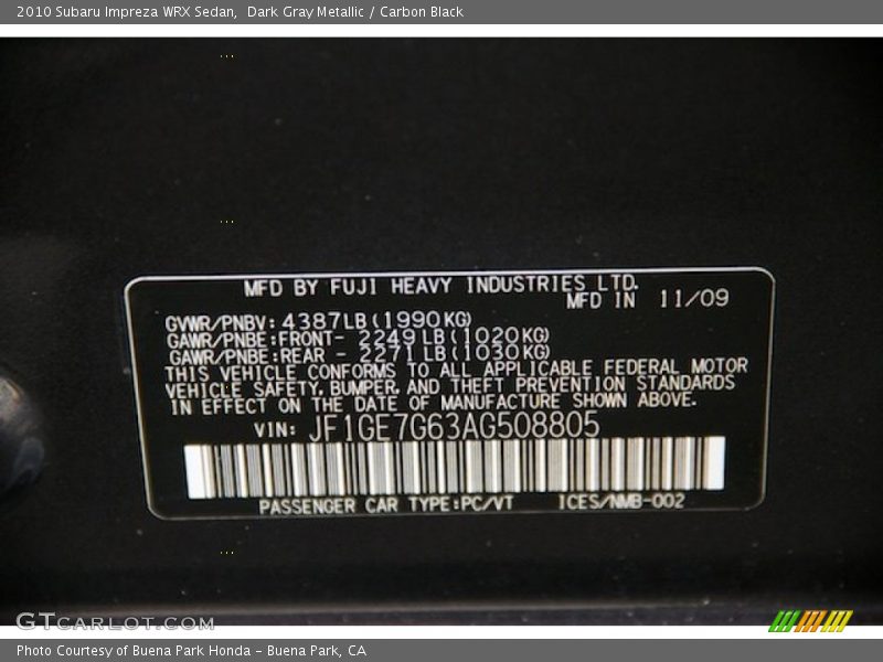 Dark Gray Metallic / Carbon Black 2010 Subaru Impreza WRX Sedan