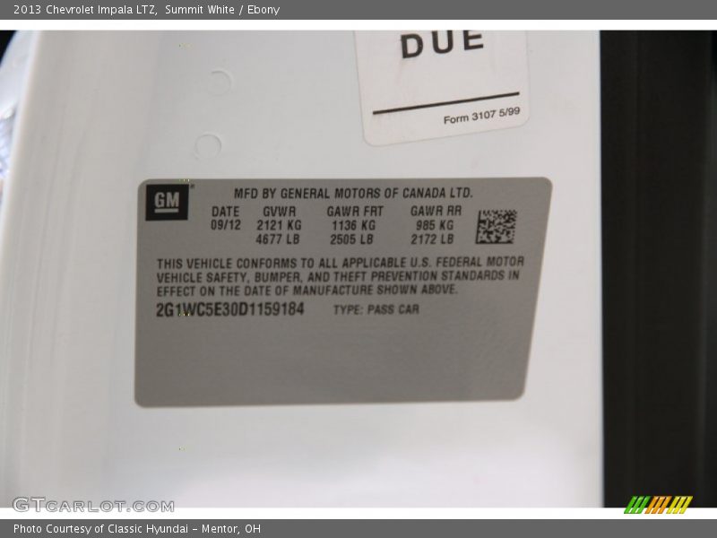 Summit White / Ebony 2013 Chevrolet Impala LTZ