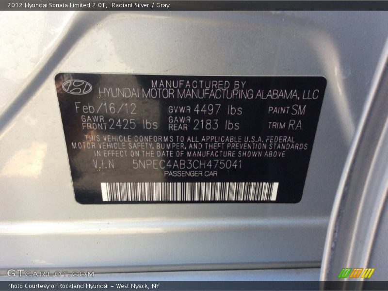 Radiant Silver / Gray 2012 Hyundai Sonata Limited 2.0T