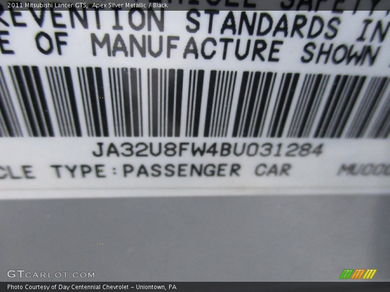 Apex Silver Metallic / Black 2011 Mitsubishi Lancer GTS