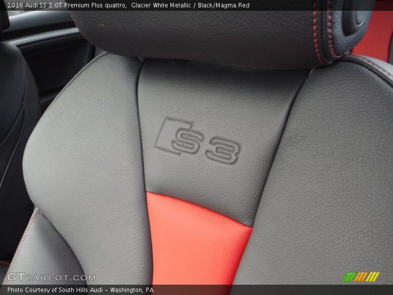 Glacier White Metallic / Black/Magma Red 2016 Audi S3 2.0T Premium Plus quattro