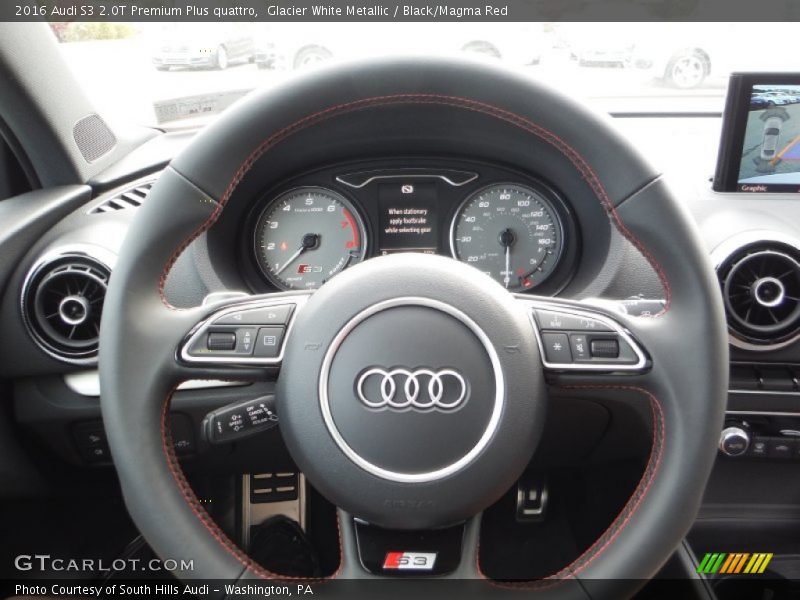 Glacier White Metallic / Black/Magma Red 2016 Audi S3 2.0T Premium Plus quattro