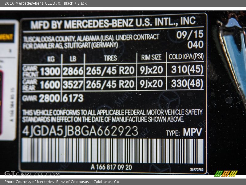 Black / Black 2016 Mercedes-Benz GLE 350