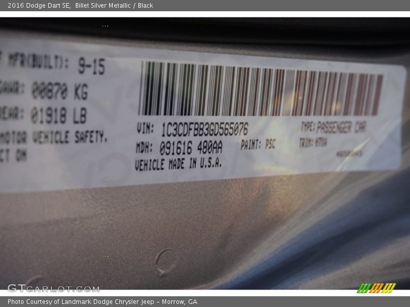 Billet Silver Metallic / Black 2016 Dodge Dart SE