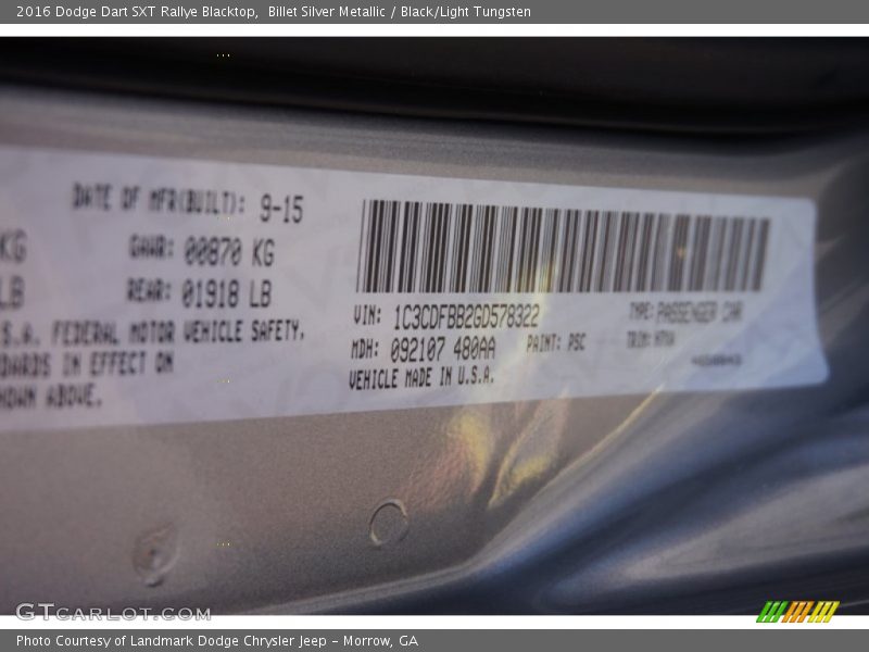 Billet Silver Metallic / Black/Light Tungsten 2016 Dodge Dart SXT Rallye Blacktop