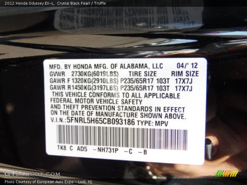 Crystal Black Pearl / Truffle 2012 Honda Odyssey EX-L
