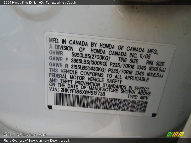 Taffeta White / Saddle 2006 Honda Pilot EX-L 4WD