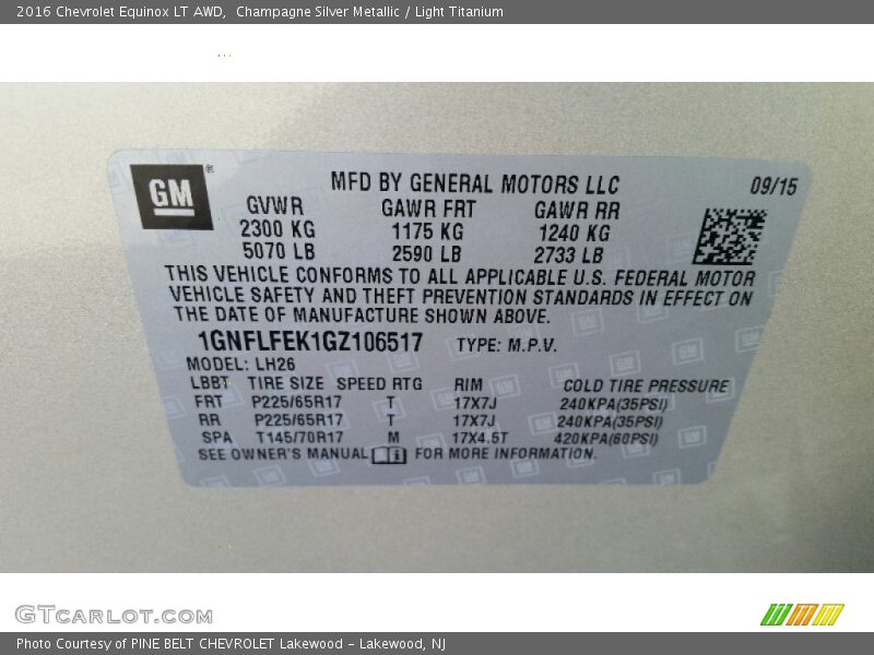 Champagne Silver Metallic / Light Titanium 2016 Chevrolet Equinox LT AWD