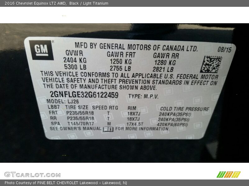 Black / Light Titanium 2016 Chevrolet Equinox LTZ AWD