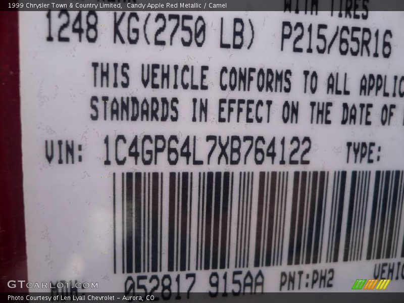 Candy Apple Red Metallic / Camel 1999 Chrysler Town & Country Limited
