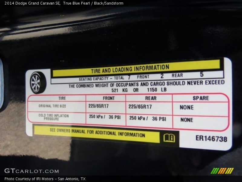 True Blue Pearl / Black/Sandstorm 2014 Dodge Grand Caravan SE