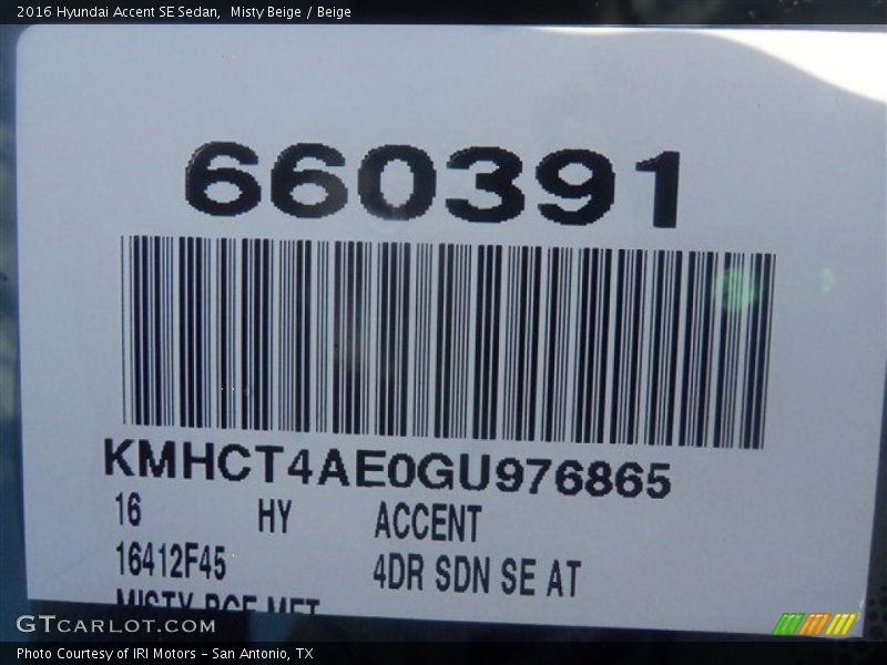 Misty Beige / Beige 2016 Hyundai Accent SE Sedan