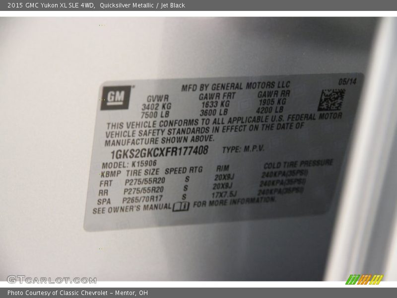 Quicksilver Metallic / Jet Black 2015 GMC Yukon XL SLE 4WD