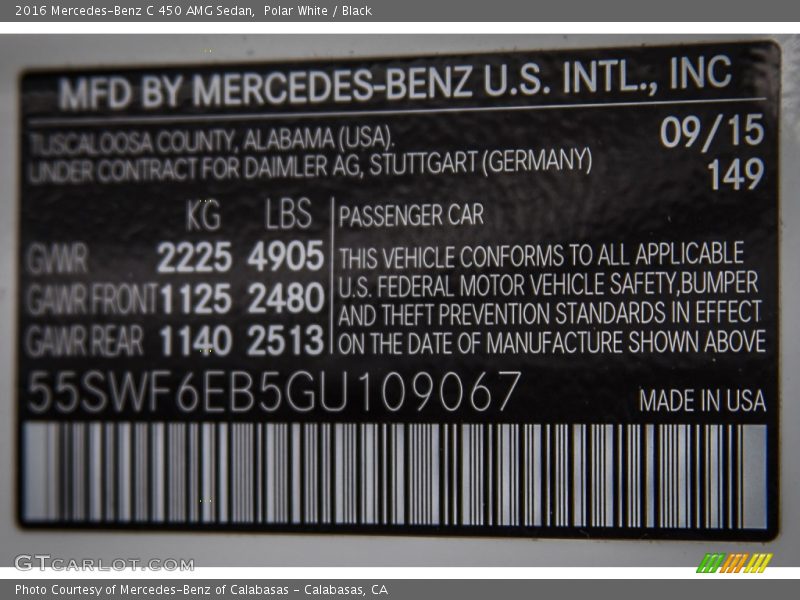 Polar White / Black 2016 Mercedes-Benz C 450 AMG Sedan
