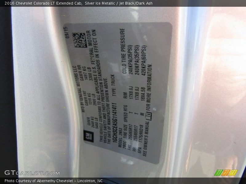 Silver Ice Metallic / Jet Black/Dark Ash 2016 Chevrolet Colorado LT Extended Cab