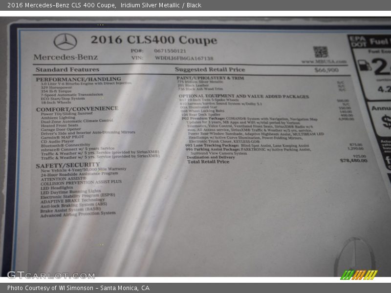Iridium Silver Metallic / Black 2016 Mercedes-Benz CLS 400 Coupe