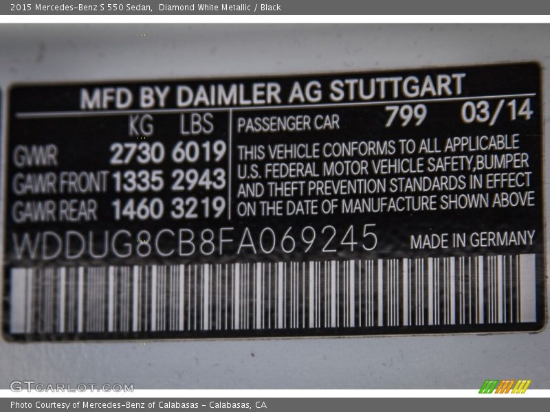 Diamond White Metallic / Black 2015 Mercedes-Benz S 550 Sedan