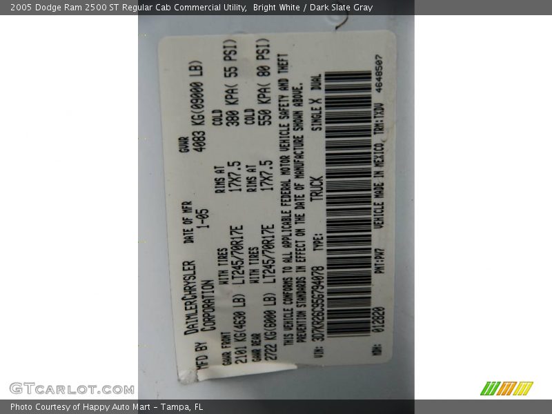 Bright White / Dark Slate Gray 2005 Dodge Ram 2500 ST Regular Cab Commercial Utility