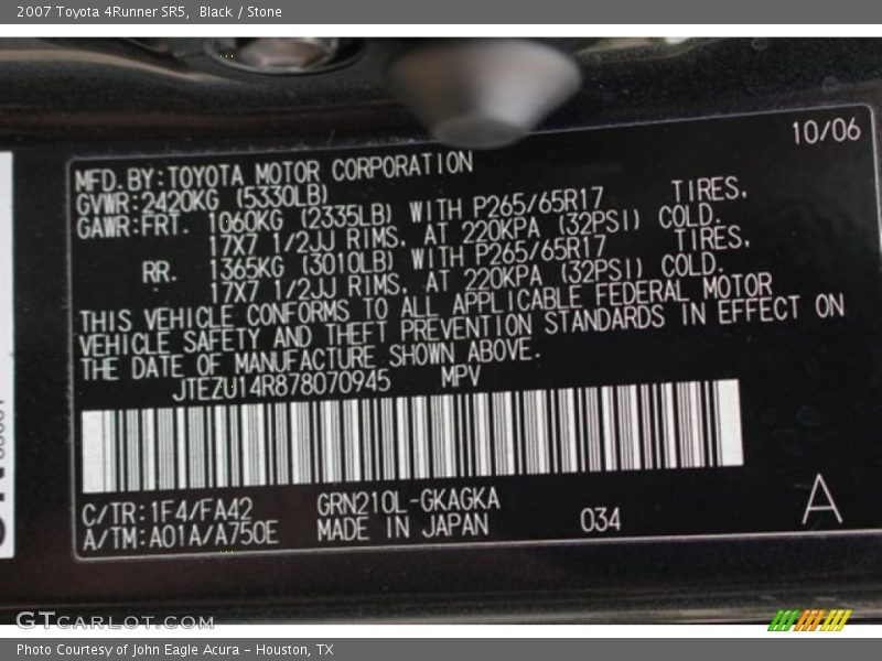 Black / Stone 2007 Toyota 4Runner SR5