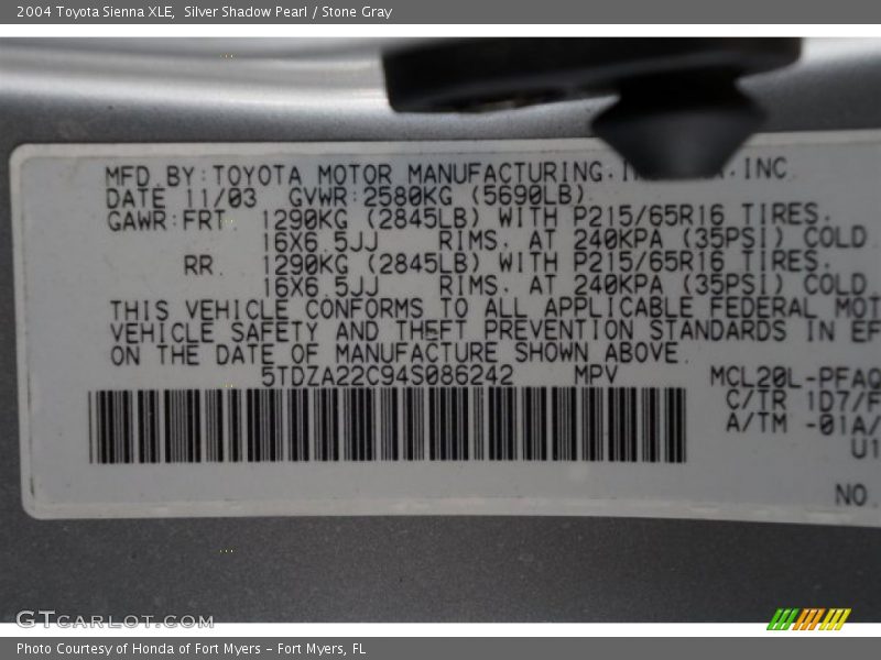 Silver Shadow Pearl / Stone Gray 2004 Toyota Sienna XLE