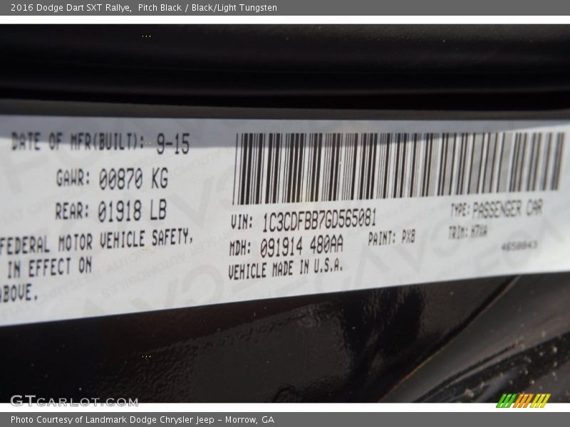 Pitch Black / Black/Light Tungsten 2016 Dodge Dart SXT Rallye