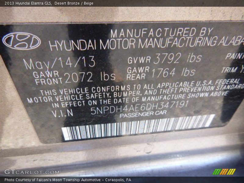 Desert Bronze / Beige 2013 Hyundai Elantra GLS